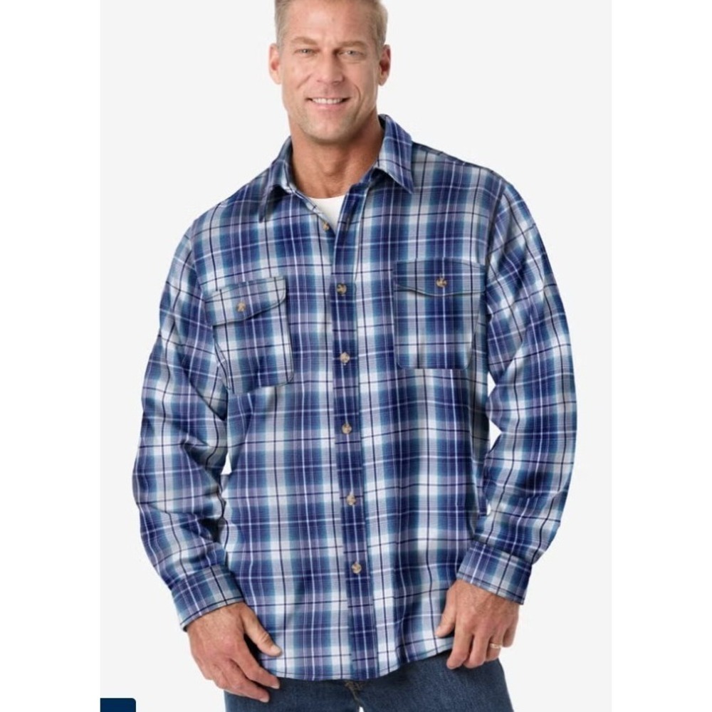 NWT King Size The Brawny Flannel Navy 2XL Tall Country Lumberjack Rugged